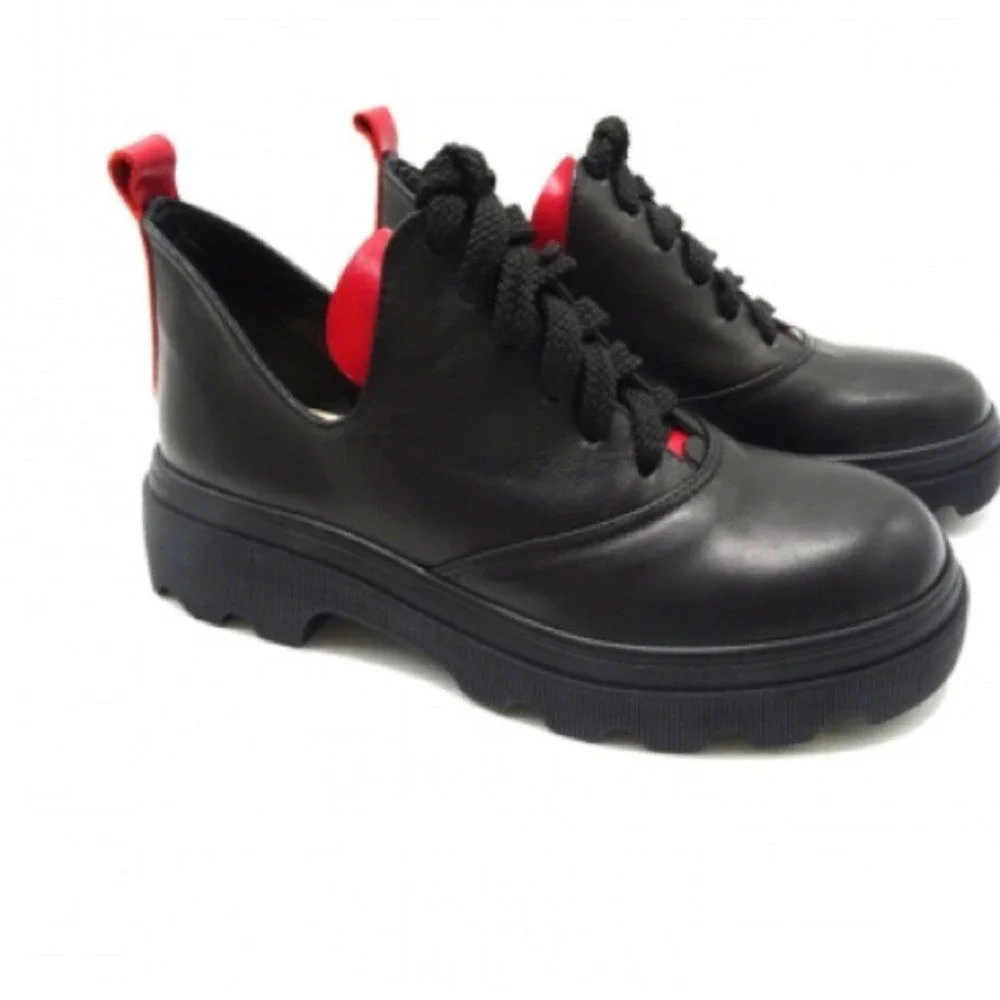 Magza leather wedges black red lace up shoes sneakers chunky‎ y2k size 7